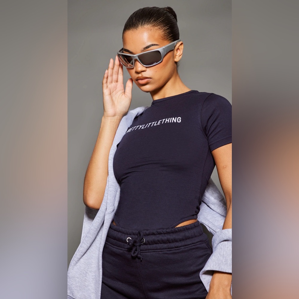 PRETTYLITTLETHING NAVY LOGO SHORT SLEEVED BODYSUIT PLUS USA Size 12